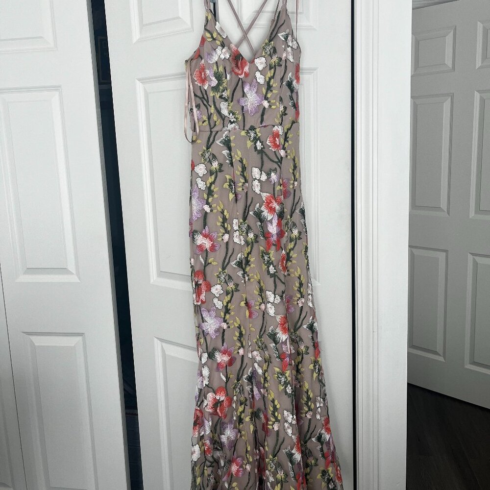 Beige Floral COMPLETELY ENBROIDERED stunning floor-length dress